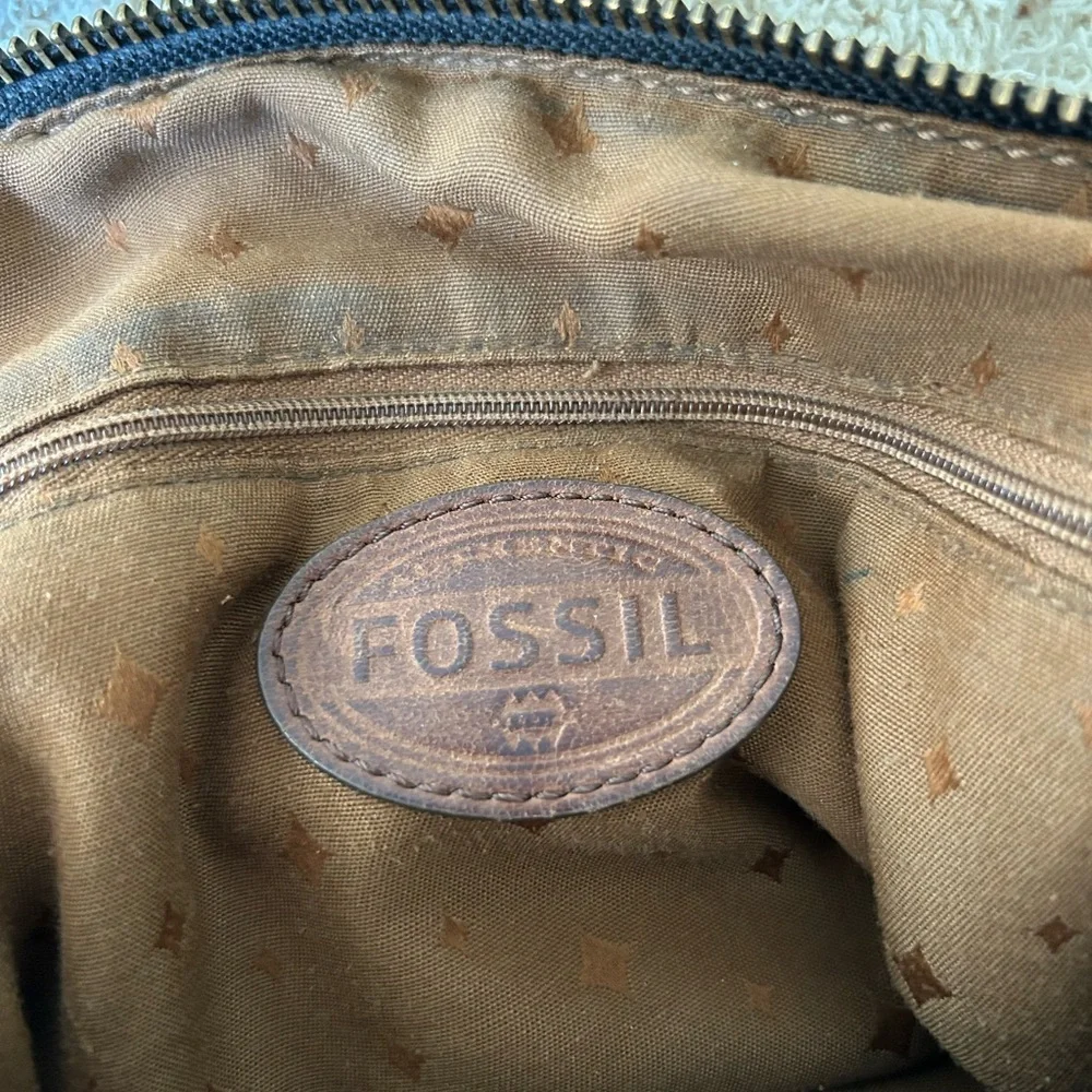 Vintage Fossil Purse Dark Brown Leather Bag Crossbody Messenger Bag Boho As Is